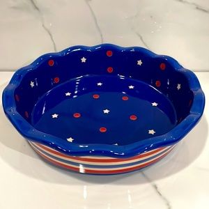 Temptations by Tara Red White and Blue 9'' Fluted Round Baking Pie Quiche Dish